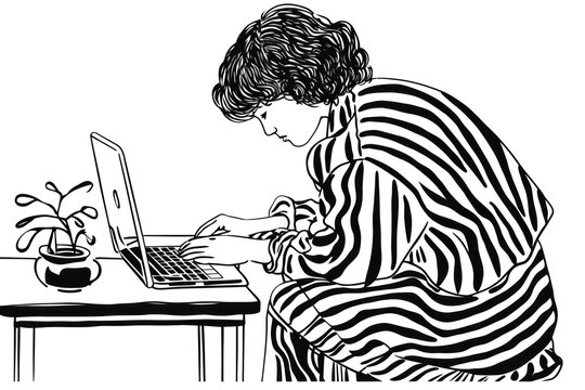 recommend clip art: PNG Woman working on laptop drawing furniture computer.