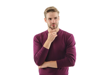 Stylish young man portrait. Casual style of man. Guy has stylish jumper. Young man wearing casual...