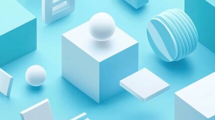 Obraz premium Abstract 3D shapes, light blue background, minimal design, creative composition, geometric forms