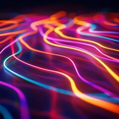 Neon abstract lines on dark background. Vector illustration. Eps 10