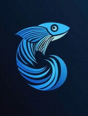Fototapeta premium Minimalist fish logo featuring wave patterns in cool blue tones expressing an aquatic theme Generative AI