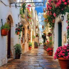 Fototapeta premium Alleyway in old white town Bari, Puglia, South Italy