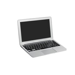 A silver-colored laptop is angled slightly to the right of the image
