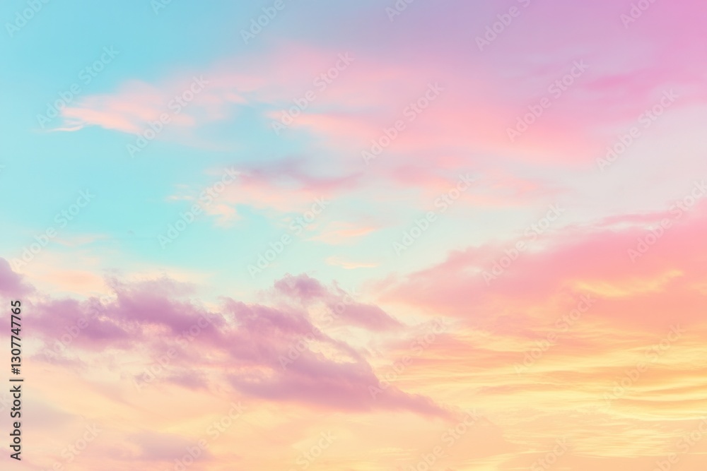 Poster beautiful soft pastel clouds at sunrise creating an atmosphere of hope and serenity across the sky g