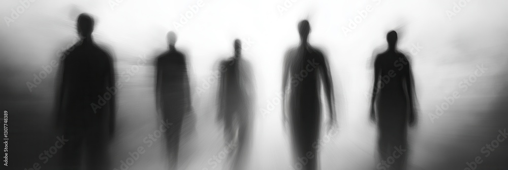 Poster mysterious silhouettes emerge from darkness evoking fear with blurred shadows and dark tones generat