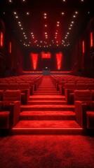 Luxurious red theater interior with plush seating and ambient lighting designed for an immersive viewing experience
