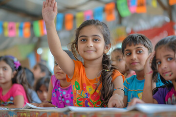 community safety awareness, kids eagerly engaged in a safety quiz, venue adorned with vibrant flyers, and a shared spirit of vigilance celebrated on world civil defense day