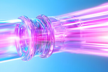 Glowing tubes converge, light beams stream, pastel background; ideal for tech or sci-fi design