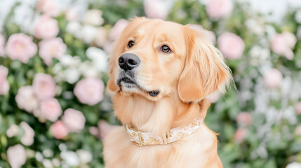 Golden Retriever Posing Amidst Roses A Pet Portrait for a Calendar or Website