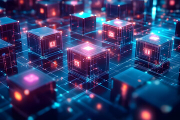 Fototapeta premium Connected digital cubes, intricate network, futuristic technology