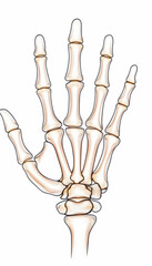Human hand skeletal diagram, presented centrally with a plain white background, for medical education and reference