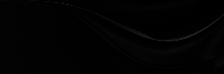 Black gray satin dark fabric texture luxurious shiny that is abstract silk cloth panorama background with patterns soft waves blur beautiful.