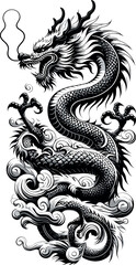 Vectorized Oriental Dragon, AI generated, chinese black dragon
