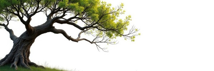 Tree with gnarled branches against white backdrop, tree, nature, twisted