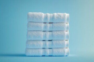 Neatly stacked, soft white towels; a symbol of cleanliness and hygiene.
