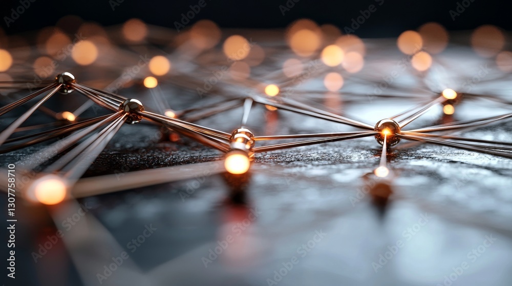 Poster A grid-like network connection structure is set against an abstract red background