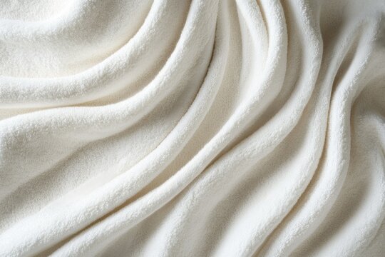Soft, white terrycloth fabric draped in gentle folds, showcasing its texture and luxurious feel.