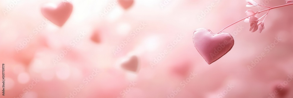 Poster Floating hearts create a dreamy atmosphere filled with love and soft pink hues in a romantic setting Generative AI