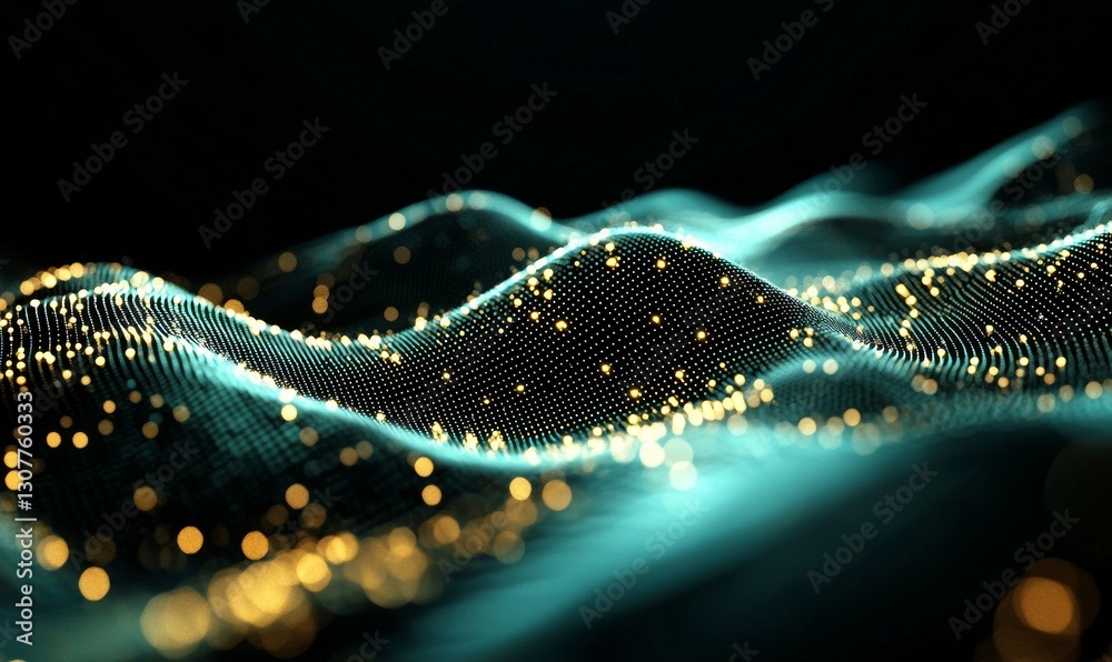 Poster abstract music backgrounds are combined with big data particle flow visualizations and sound wave il