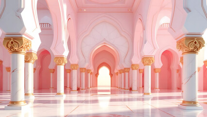 Fototapeta premium Elegant Pink Palace Interior with Golden Accents