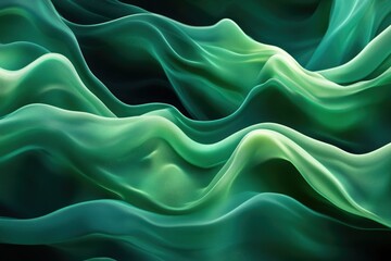 Obraz premium Abstract image of flowing emerald green fabric creating soft, undulating waves.