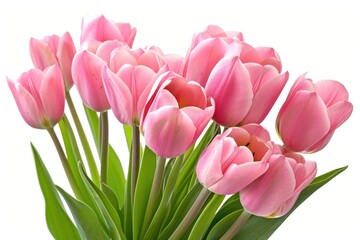 Fototapeta premium A bouquet of delicate pink tulips, vibrant and fresh, symbolizes spring's beauty.