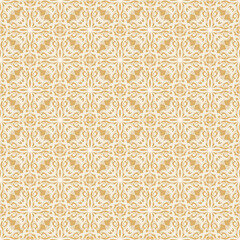 Golden Islamic Ornamental Seamless Pattern. Oriental Style Ornament. Vintage Floral Tile Motif. Abstract Geometric Background.