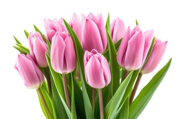 Fototapeta premium A bouquet of delicate pink tulips, vibrant and fresh, symbolizes spring's beauty.