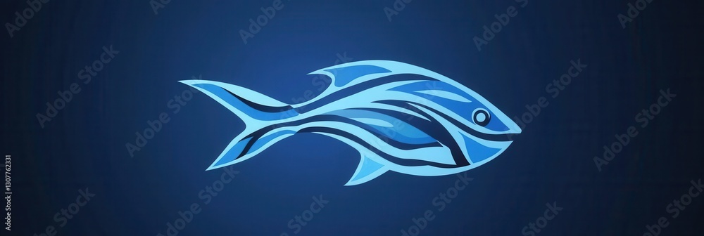Leinwandbilder abstract fish logo featuring wave patterns in cool blue tones with a minimalist aquatic theme for mo