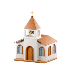 3d rendering of church with bell tower and cross. Architectural illustration of a modern church built in rural style.
