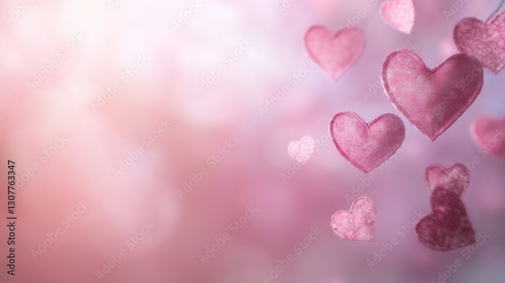 Poster floating hearts create a serene atmosphere of love with soft pink hues and delicate textures for rom