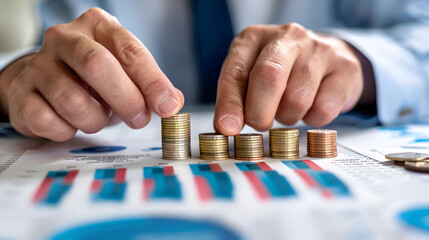 Businessman Holding Stacked Coins
