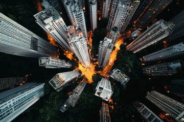 An aerial view of Hong Kong Downtown, Republic of China, showcases the financial district and business centers in a smart Asian city