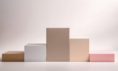 3d podium in the form of a cube of vaious sizes in soft tone color and white background