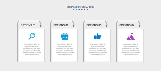 Horizontal progress bar featuring 4 arrow-shaped elements, symbolizing the four stages of business strategy and progression. Clean timeline infographic design template. Vector for presentation