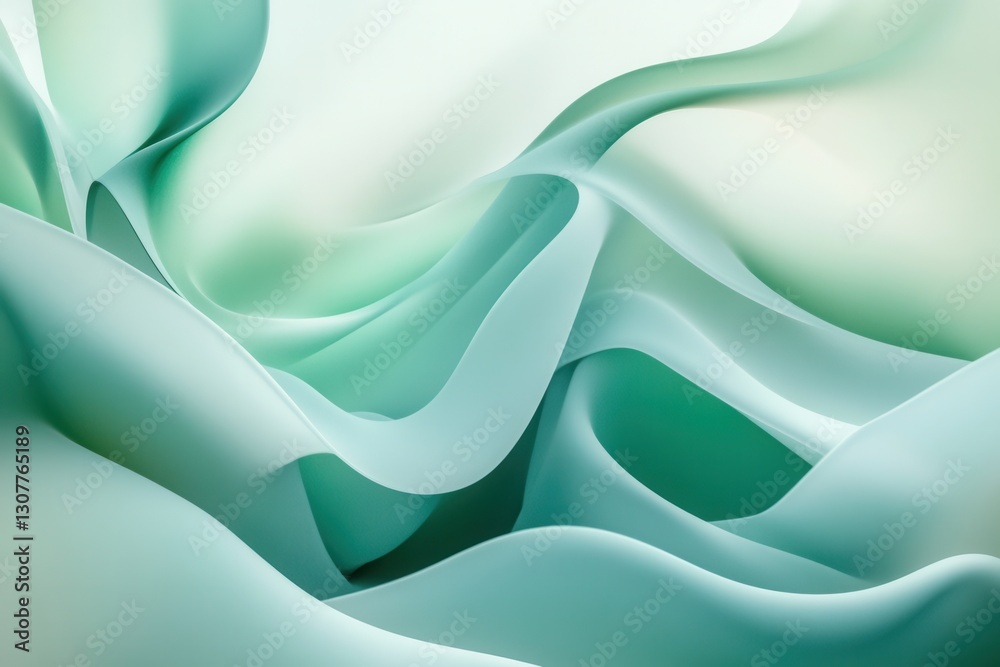 Poster Flowing pastel shapes create a calming abstract background in serene green and blue tones Generative AI
