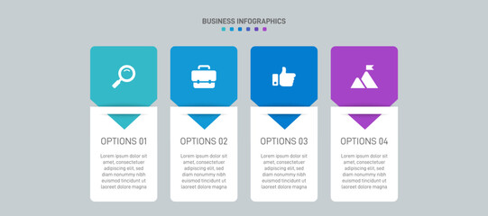 Horizontal progress bar featuring 4 arrow-shaped elements, symbolizing the four stages of business strategy and progression. Clean timeline infographic design template. Vector for presentation
