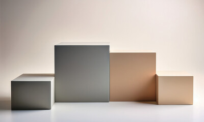 3d podium in the form of a cube of vaious sizes in soft tone color and white background