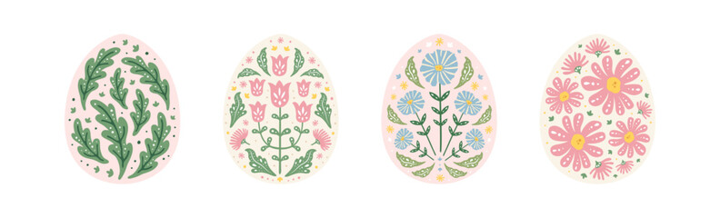Set of beautiful Easter egg illustration decorated in beautiful vintage art nouveau hand drawing style