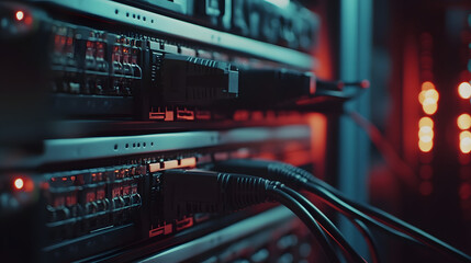 Naklejka premium network cables connected to data center