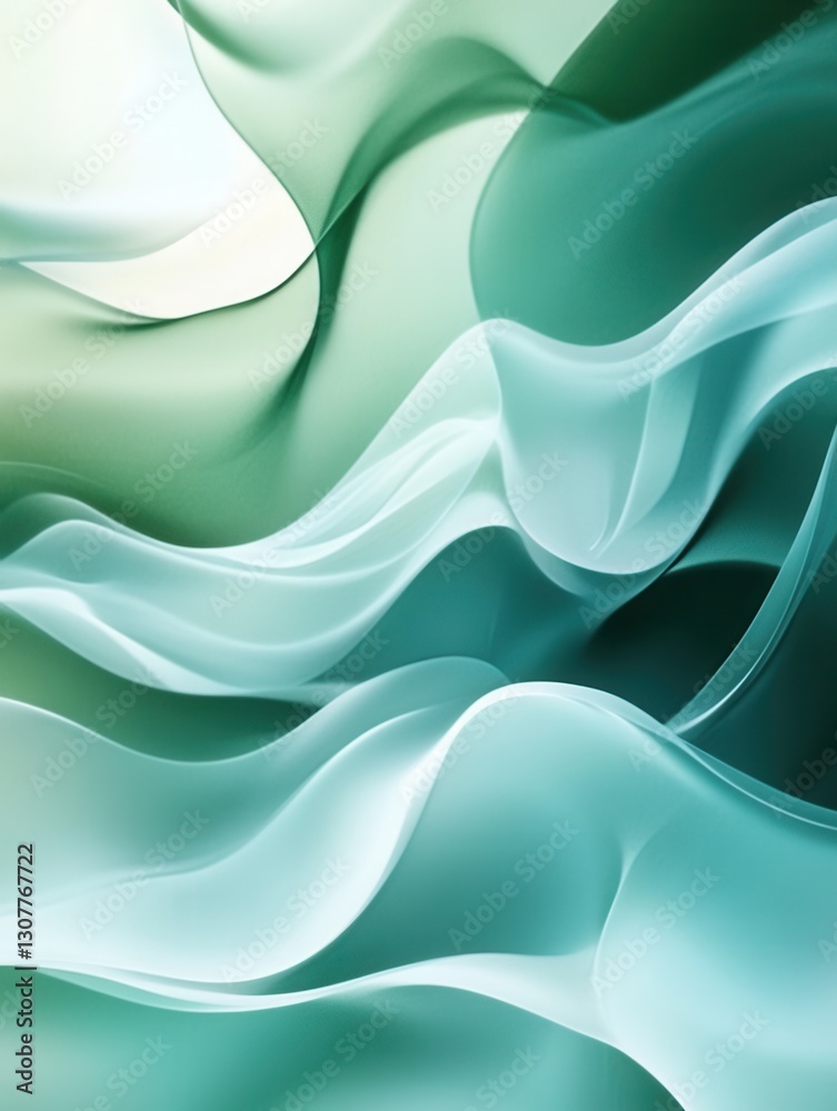 Poster Captivating abstract background with smooth flowing shapes in pastel green and blue tones for a calming visual experience Generative AI