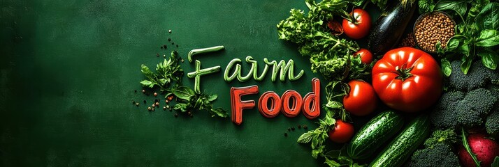 Graphic layouts for farm food advertising featuring fresh produce and vibrant colors