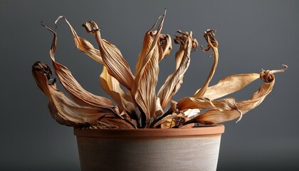 close up of a pot with a died plant