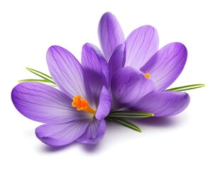 Obraz premium Purple Crocus Blossoms Close-Up on White Backdrop