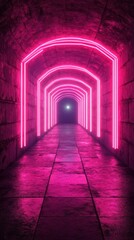 Fototapeta premium Illuminated tunnel with pink neon lights creating an artistic atmosphere at night