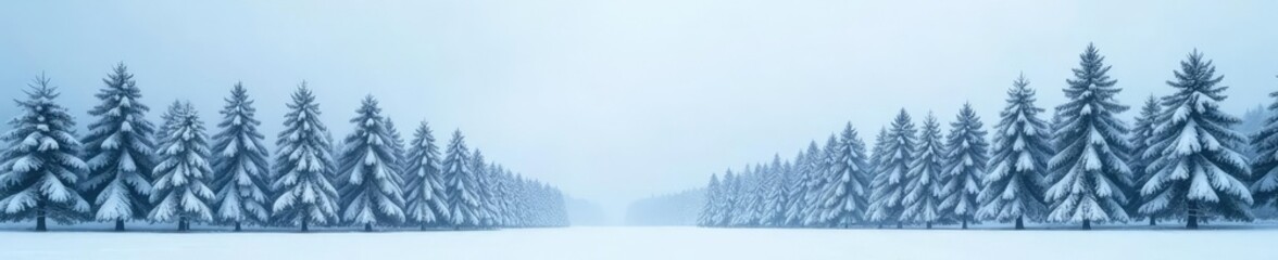 Obraz premium Snow-dusted pine trees shrouded in white haze, snow, pine