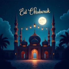 Moonlit Eid A Mosque Beneath the Starry Heavens