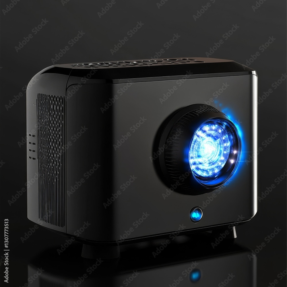 Poster sleek black projector: high-resolution entertainment with a modern design and a brilliant, vibrant b