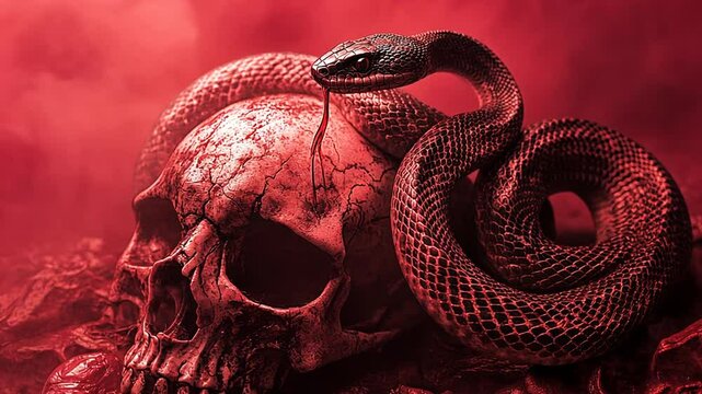 Crimson Serpent and Skull: A Dark Still Life