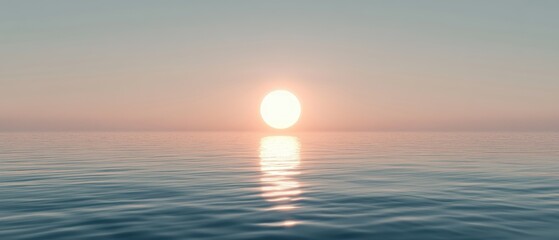 Obraz premium Tranquil Sunrise Over Calm Ocean with Gentle Waves and Soft Colors